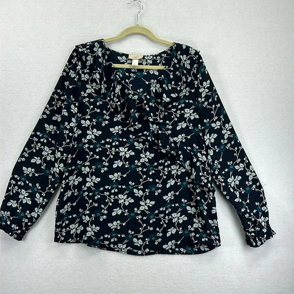 Loft Outlet Tops - Loft Outlet Women’s Blouse / Top size L Blue/Teal Polyester Pullover Ruffles